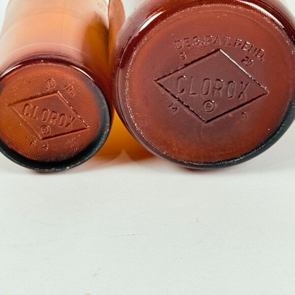 Vintage 1950s Clorox Bottles Set Amber Glass Brown Jug Prop Midcentury Decor Far - Picture 8 of 10